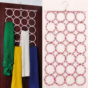 AOSIKATE Metal Folding Scarf Ring Hanger, 28 Rings, Set of 2, Random Colors